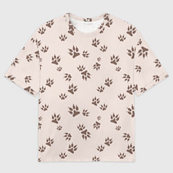 Мужская футболка оверсайз Бежевый паттерн лапки