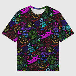 Футболка оверсайз мужская League Of Legends - Arcane неоновые логотипы, цвет: 3D-принт