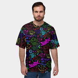 Футболка оверсайз мужская League Of Legends - Arcane неоновые логотипы, цвет: 3D-принт — фото 2