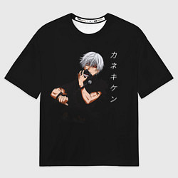 Футболка оверсайз мужская Токийский Гуль снимает маску Иероглифы, цвет: 3D-принт