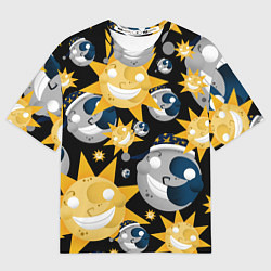 Мужская футболка оверсайз Солнце и Луна из FNAF Security Breach Паттерн