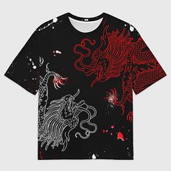 Футболка оверсайз мужская Китайский дракон Красно - Белый, цвет: 3D-принт