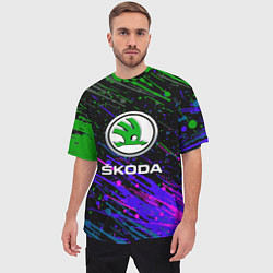 Футболка оверсайз мужская Skoda разноцветные брызги, цвет: 3D-принт — фото 2