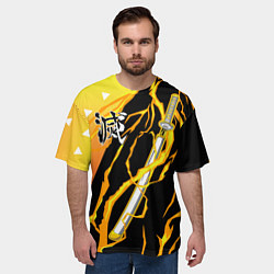 Футболка оверсайз мужская Kisatsutai - Zenitsu Agatsuma, цвет: 3D-принт — фото 2