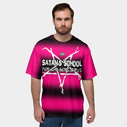 Футболка оверсайз мужская Satan school for bad boys and girls pink, цвет: 3D-принт — фото 2