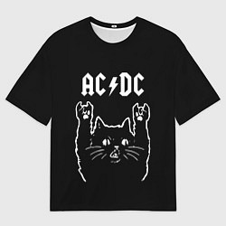 Футболка оверсайз мужская AC DC, Рок кот, цвет: 3D-принт