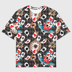 Мужская футболка оверсайз Алиса в стране чудес - карты и время