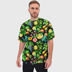 Футболка оверсайз мужская Сочные фрукты - персик, груша, слива, ананас, цвет: 3D-принт — фото 2