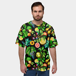 Футболка оверсайз мужская Сочные фрукты - персик, груша, слива, ананас, цвет: 3D-принт — фото 2