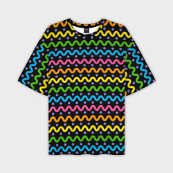 Мужская футболка оверсайз Разноцветные волнистые линии