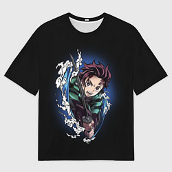 Футболка оверсайз мужская ТАНДЖИРО КАМАДО ДЫХАНИЕ ВОДЫ, цвет: 3D-принт