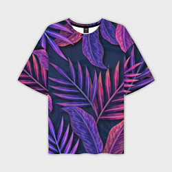 Мужская футболка оверсайз Neon Tropical plants pattern