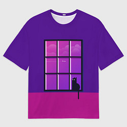 Мужская футболка оверсайз Кот сидит у окна