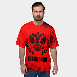 Футболка оверсайз мужская RUSSIA - ГЕРБ Russia Sport Брызги, цвет: 3D-принт — фото 2