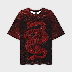 Мужская футболка оверсайз Красная Змея Red Snake Глитч