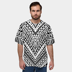 Футболка оверсайз мужская Абстракция черно-белая Волны, полосы, вензеля Моно, цвет: 3D-принт — фото 2