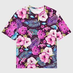 Мужская футболка оверсайз Цветочный Паттерн Flowers and leaves