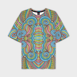 Мужская футболка оверсайз Абстрактный разноцветный узор Линии, волны, полосы