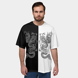 Футболка оверсайз мужская Double Dragon Дракон Чб, цвет: 3D-принт — фото 2