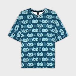Мужская футболка оверсайз Мордочки котов в плоском стиле Паттерн