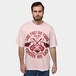 Футболка оверсайз мужская ROCK AND ROLL гитары и розы, цвет: 3D-принт — фото 2