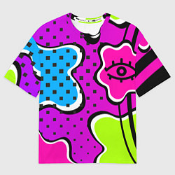 Мужская футболка оверсайз Яркий абстрактный узор в стиле 90х, неоновые цвета