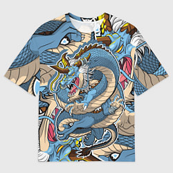Футболка оверсайз мужская Синий дракон-монст, цвет: 3D-принт
