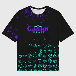 Футболка оверсайз мужская GENSHIN NEON PATTERN SYMBOL НЕОН ЭМБЛЕМЫ, цвет: 3D-принт