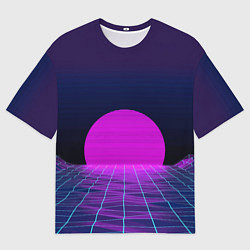 Футболка оверсайз мужская Закат розового солнца Vaporwave Психоделика, цвет: 3D-принт