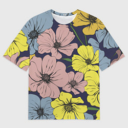 Футболка оверсайз мужская Цветы Винтажный Цветок, цвет: 3D-принт