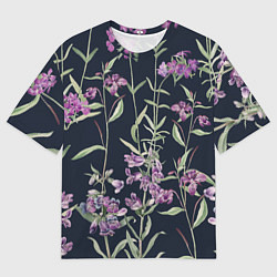 Мужская футболка оверсайз Цветы Фиолетовые