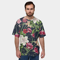 Футболка оверсайз мужская Цветы Розовые, цвет: 3D-принт — фото 2