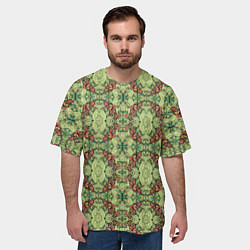 Футболка оверсайз мужская Зеленые и коричневые узоры, цвет: 3D-принт — фото 2