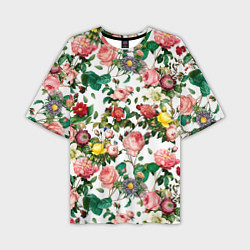 Мужская футболка оверсайз Узор из летних роз Summer Roses Pattern