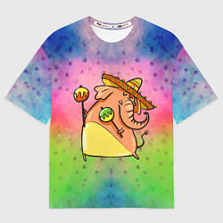 Футболка оверсайз мужская Мексиканский веселый слон, цвет: 3D-принт