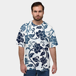 Футболка оверсайз мужская Гжелевые цветы, цвет: 3D-принт — фото 2