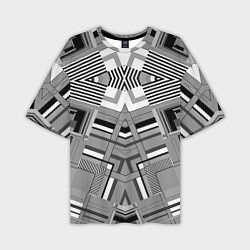 Мужская футболка оверсайз Черно белый современный геометрический узор Симмет