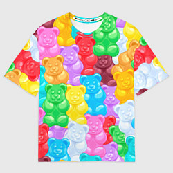 Мужская футболка оверсайз Мармеладные мишки разноцветные