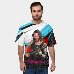 Футболка оверсайз мужская Cyberpunk2077 Johnny с гитарой, цвет: 3D-принт — фото 2