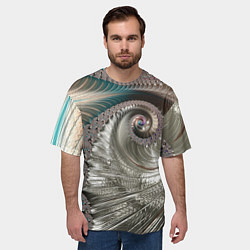 Футболка оверсайз мужская Fractal pattern Spiral Серебристый фрактал спираль, цвет: 3D-принт — фото 2