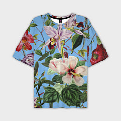 Мужская футболка оверсайз Цветы Сине-Цветочный Букет
