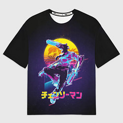 Футболка оверсайз мужская CHAINSAW MAN on the background of the moon, цвет: 3D-принт