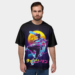 Футболка оверсайз мужская CHAINSAW MAN on the background of the moon, цвет: 3D-принт — фото 2