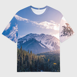 Мужская футболка оверсайз Горы Лес Солнце
