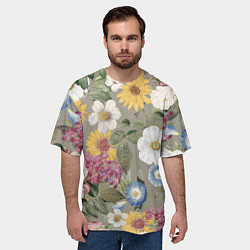 Футболка оверсайз мужская Цветы Красочный Вечерний Узор, цвет: 3D-принт — фото 2