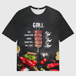 Футболка оверсайз мужская Гриль - степени прожарки мяса, цвет: 3D-принт