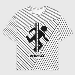 Футболка оверсайз мужская Символ Portal на светлом фоне с полосами, цвет: 3D-принт