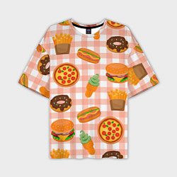 Мужская футболка оверсайз PIZZA DONUT BURGER FRIES ICE CREAM pattern
