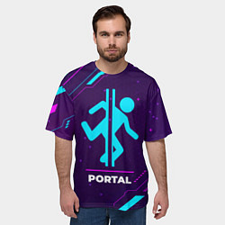 Футболка оверсайз мужская Символ Portal в неоновых цветах на темном фоне, цвет: 3D-принт — фото 2