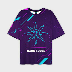 Футболка оверсайз мужская Символ Dark Souls Sun в неоновых цветах на темном, цвет: 3D-принт